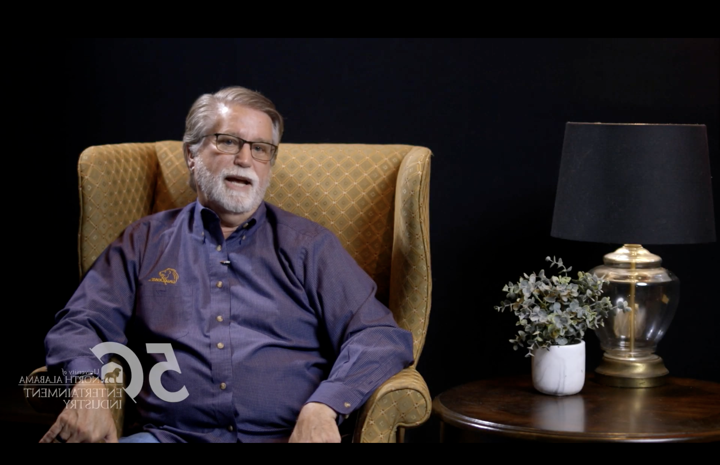 Kevin Lamb, a music publisher and former adjunct faculty member in the Department of Entertainment Industry at UNA, sits for his video describing his experience with the department as a student.